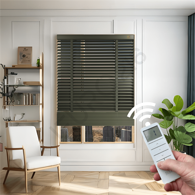 MOTORLU Ahşap Jaluzi Perde 50 mm %100 Orjinal Ahşap Kurdeleli TAŞ Renk