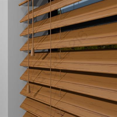 Ahşap Jaluzi Perde Manuel İp Kontrollü 50 mm %100 Orjinal Ahşap MEŞE Renk