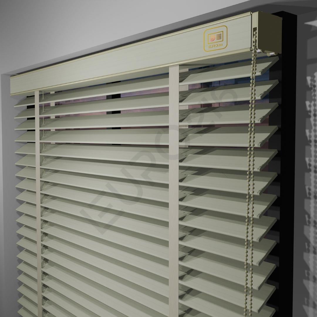 33_REDÜKTÖRLÜ Kurdeleli Orijinal 50 mm Ahşap Jaluzi Perde KREM Renk