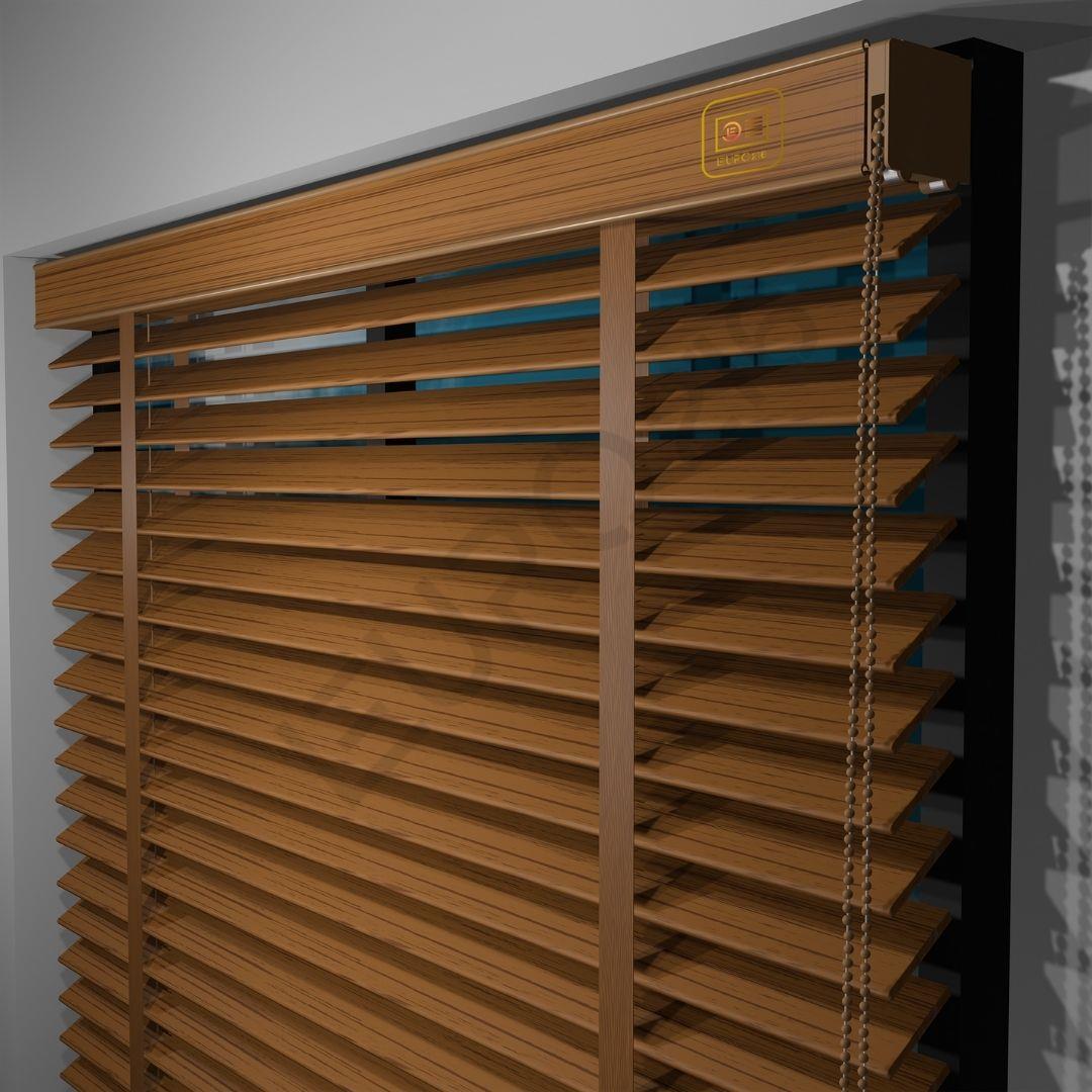 34_REDÜKTÖRLÜ Kurdeleli Orijinal 50 mm Ahşap Jaluzi Perde MEŞE Renk