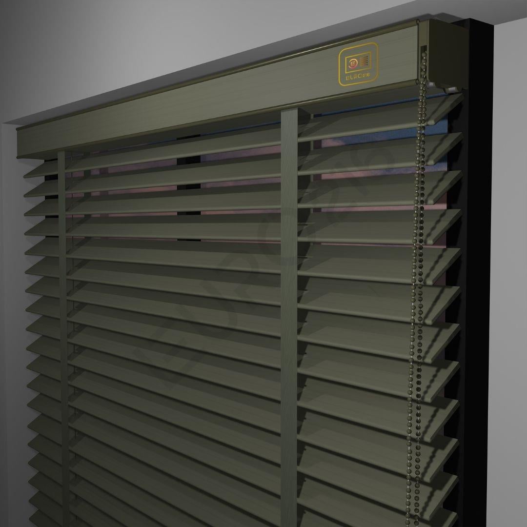 36_REDÜKTÖRLÜ Kurdeleli Orijinal 50 mm Ahşap Jaluzi Perde TAŞ Renk