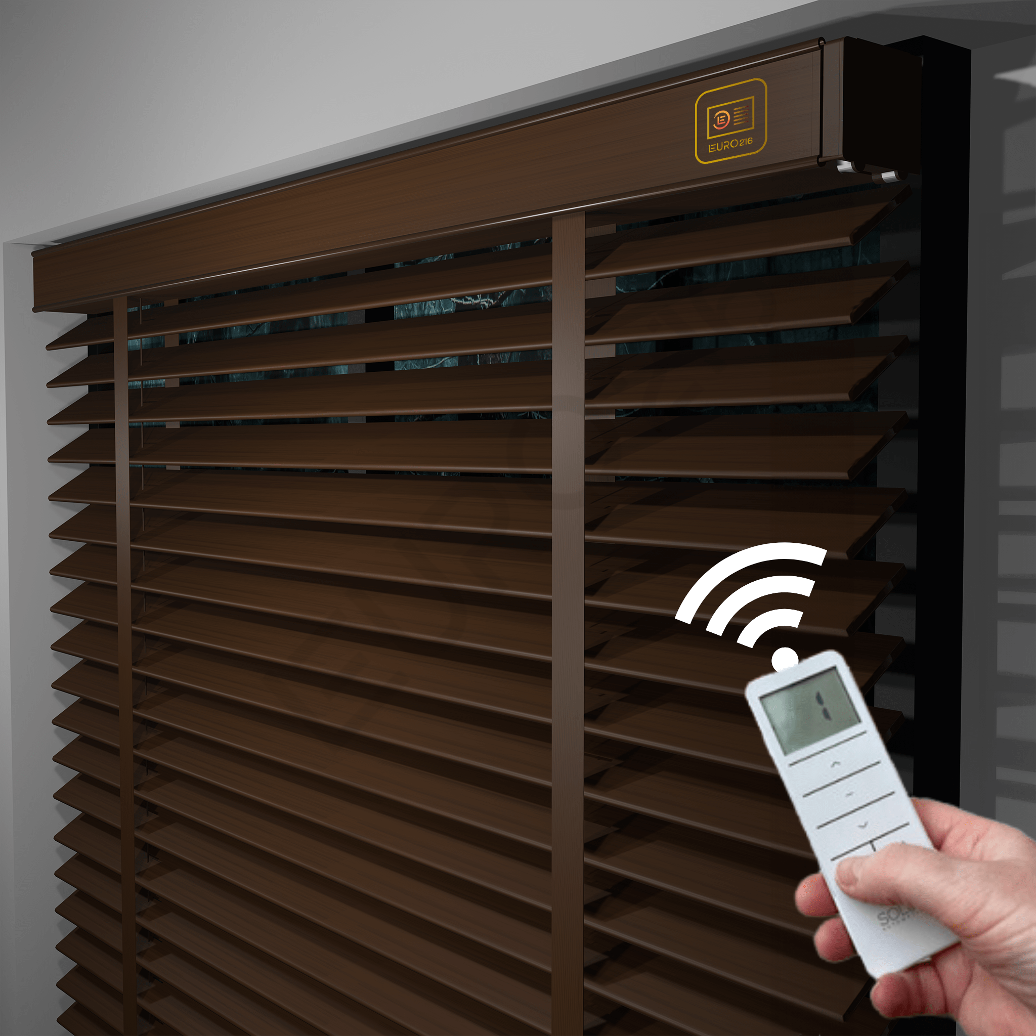 49_MOTORLU Kurdeleli Orijinal 50 mm Ahşap Jaluzi Perde CEVİZ Renk