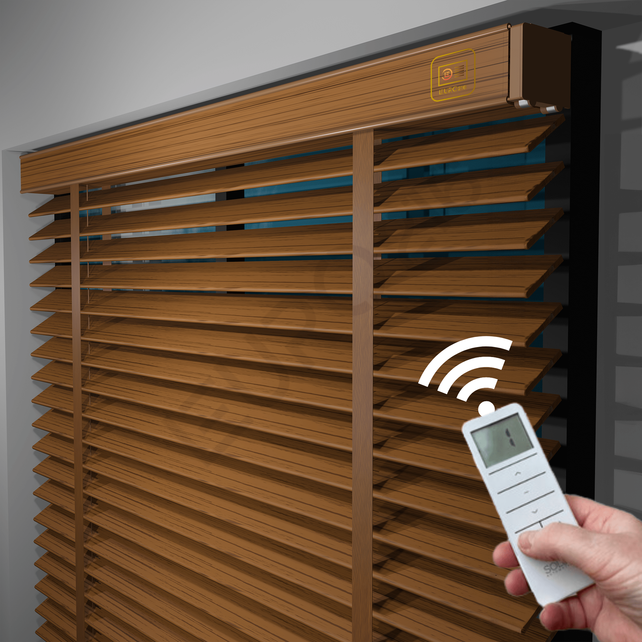 52_MOTORLU Kurdeleli Orijinal 50 mm Ahşap Jaluzi Perde MEŞE Renk