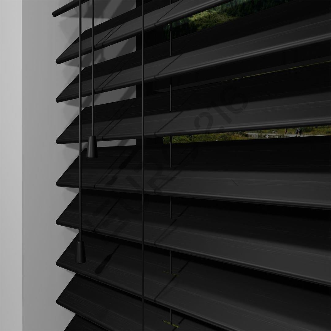 8_Orijinal 50 mm İp Kontrollü Ahşap Jaluzi Perde SİYAH Renk