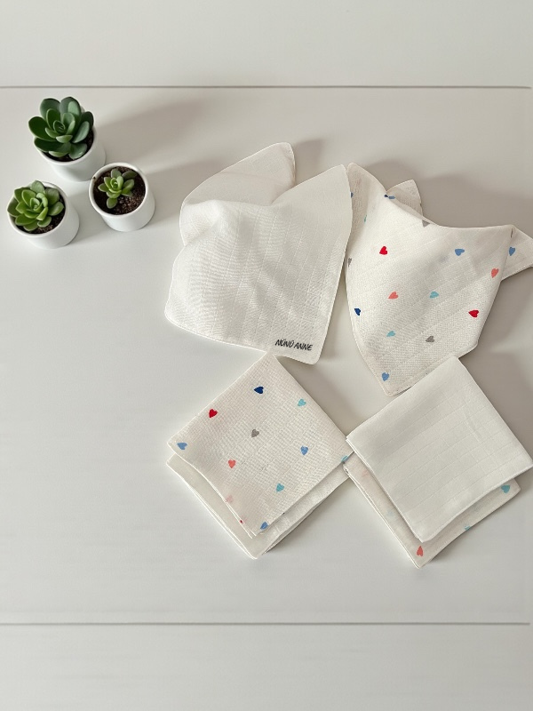 Çift Katlı Müslin Bebek Ağız Mendili, 6'lı , %100 Pamuklu Müslin, Çift Kat, 30X30 cm