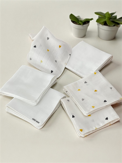 Çift Katlı Müslin Bebek Ağız Mendili, 6'lı , %100 Pamuklu Müslin, Çift Kat, 30X30 cm