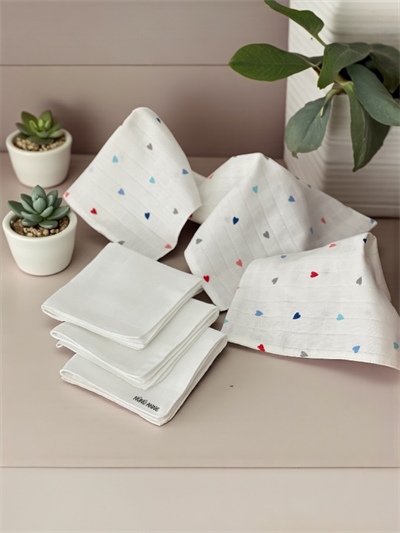 Çift Katlı Müslin Bebek Ağız Mendili, 6'lı , %100 Pamuklu Müslin, Çift Kat, 30X30 cm