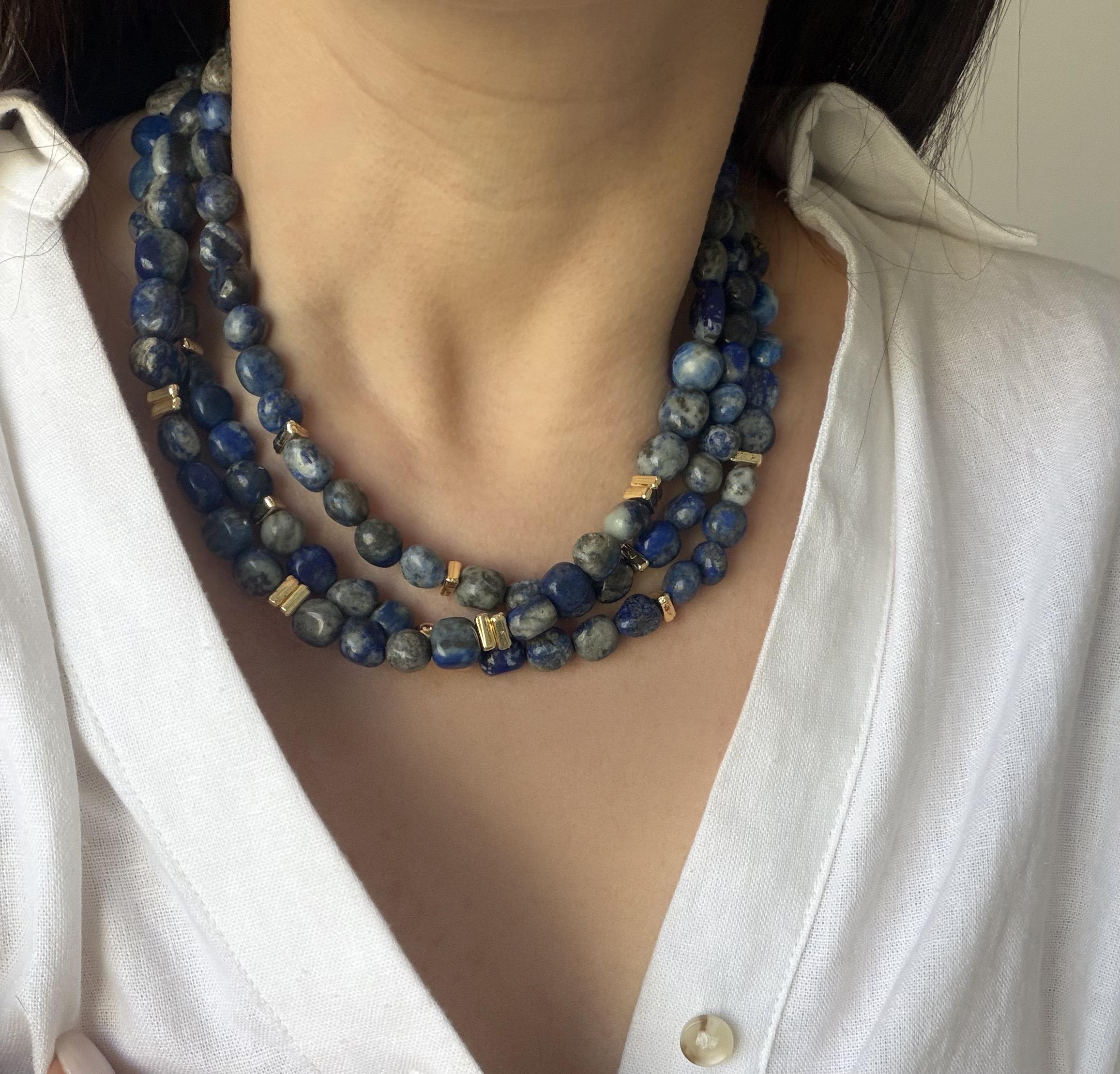 Çelik 3lü Lapis Lazuli Kolye