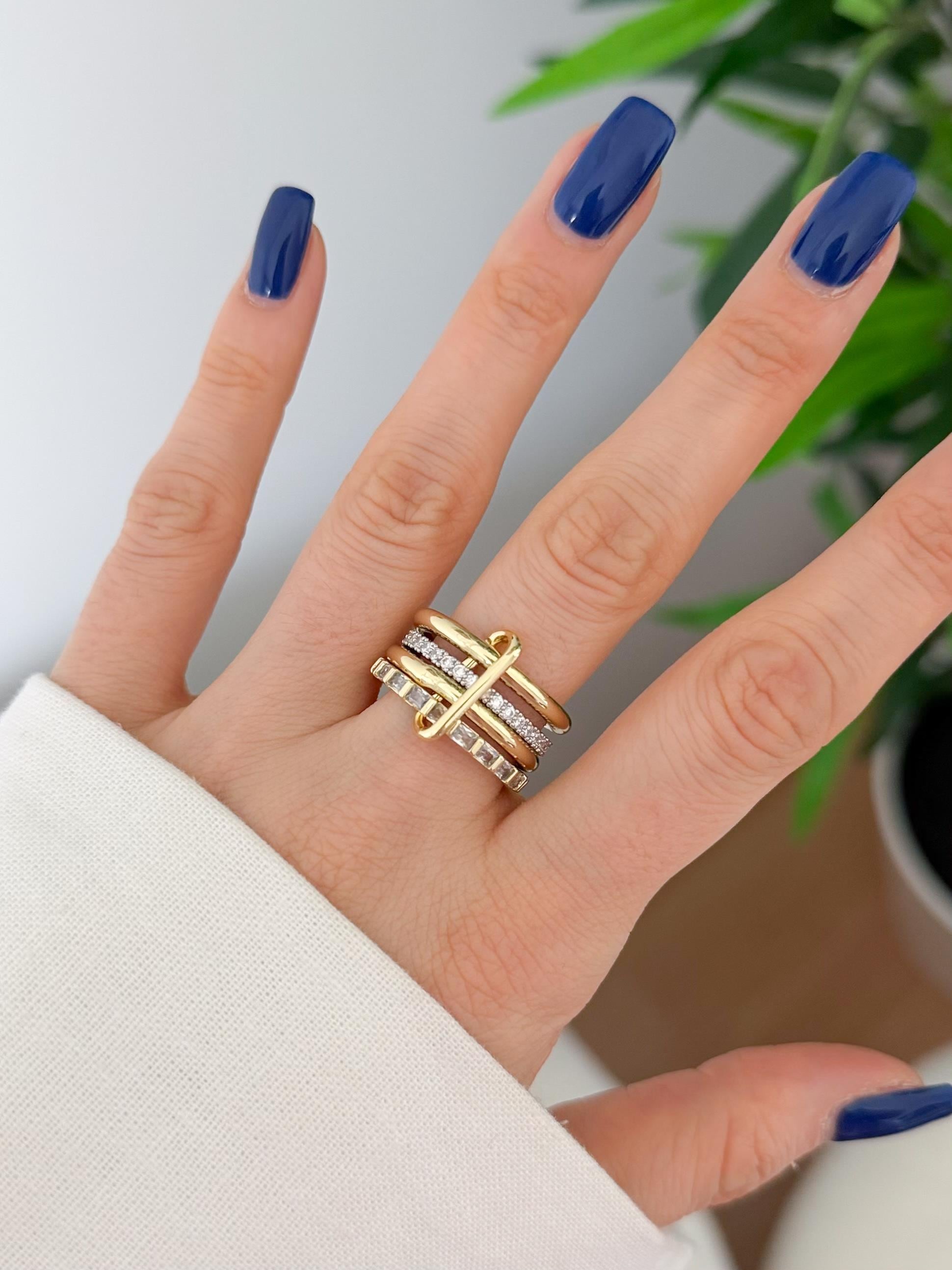 Çelik Çoklu Taşlı Yüzük 