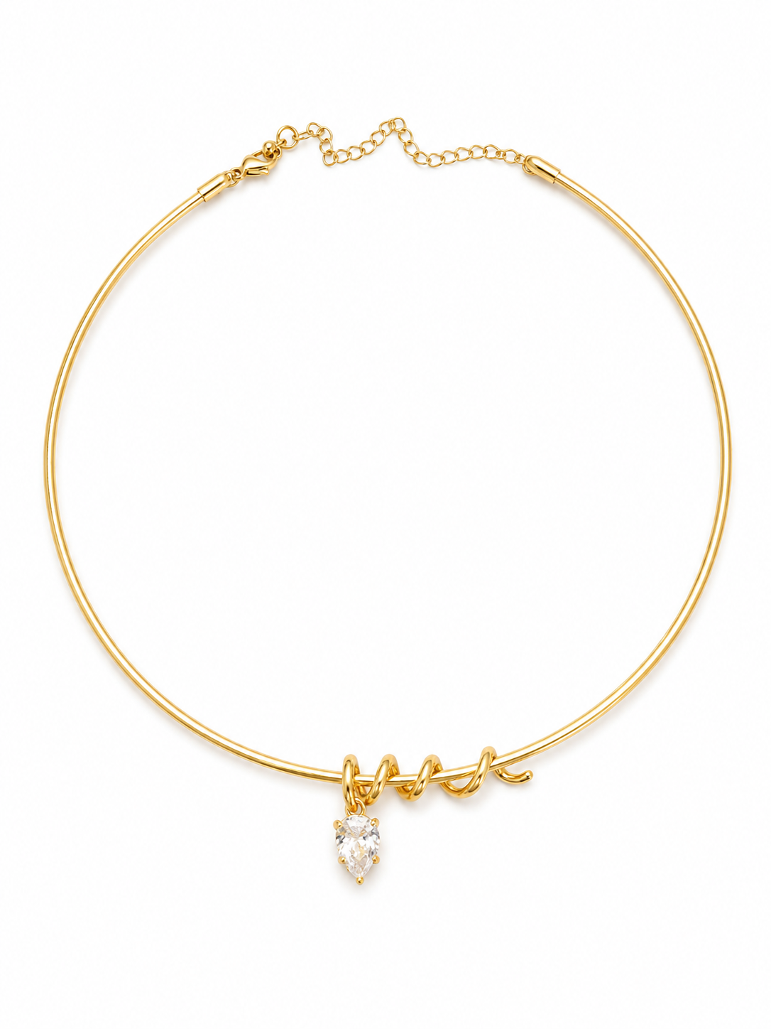 Çelik Damla Taşlı  Choker Kolye