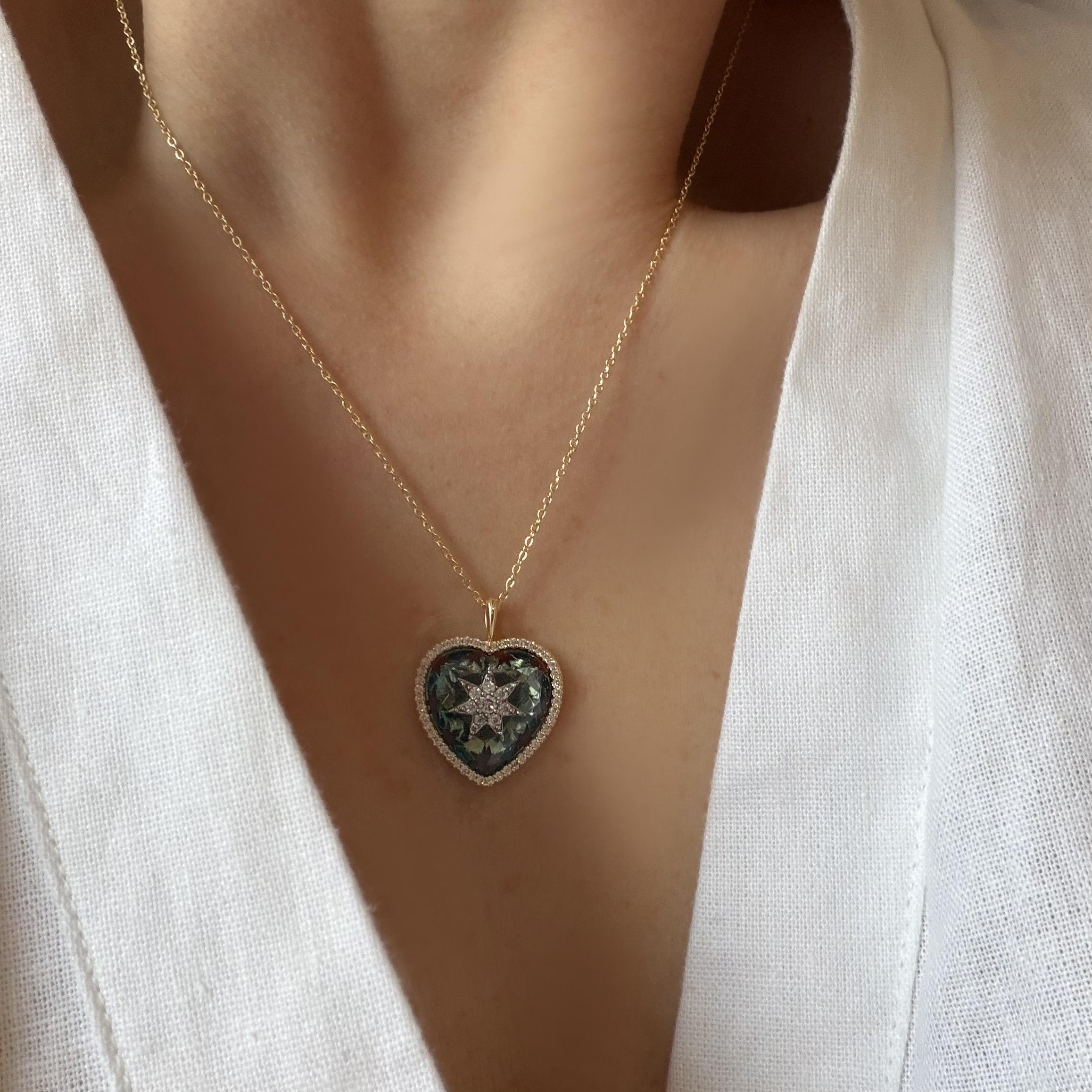 Çelik Kristal Kalp Kolye