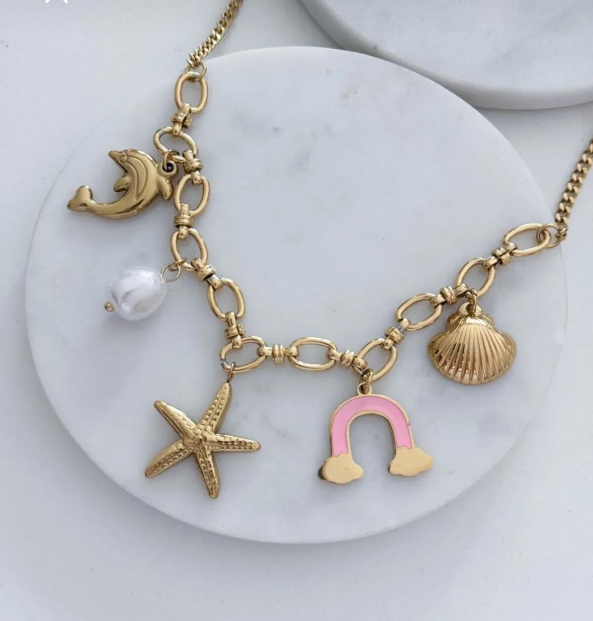 Çelik Pembe Deniz Charm Kolye