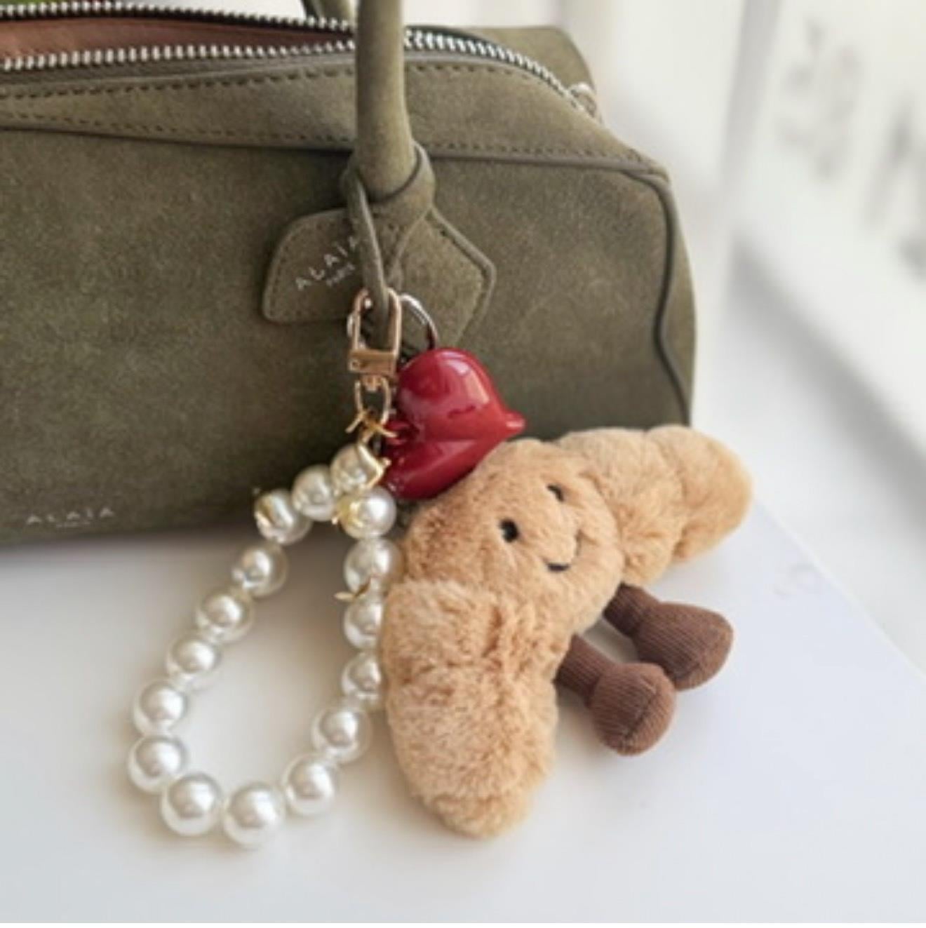 Kruvasan - Balon Köpek - Kalp -İnci Çanta Charmı