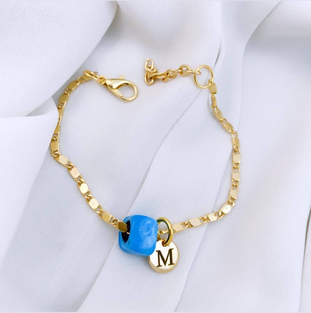 Mavi Cam Harf  Boncuk Bileklik