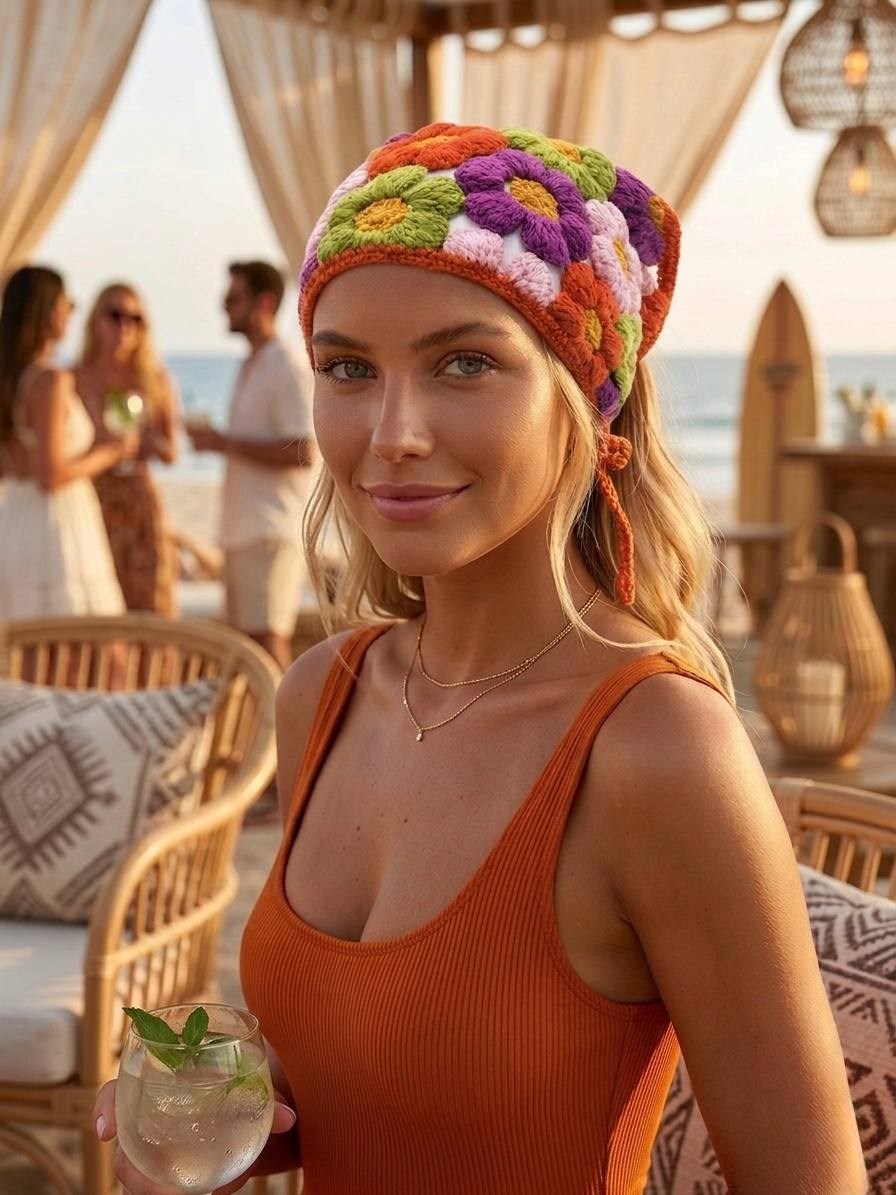 Örgü Çiçekli  Bandana
