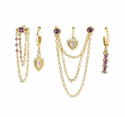 Çelik Lilai Taş 6lı Set Küpe