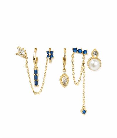 Çelik Mavi Taş 6lı Set Küpe