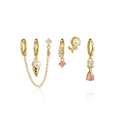 Çelik Midye İnci  6lı Set Küpe
