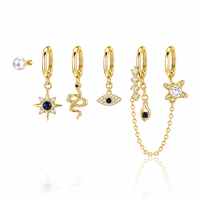 Çelik Yılan  6lı Set Küpe