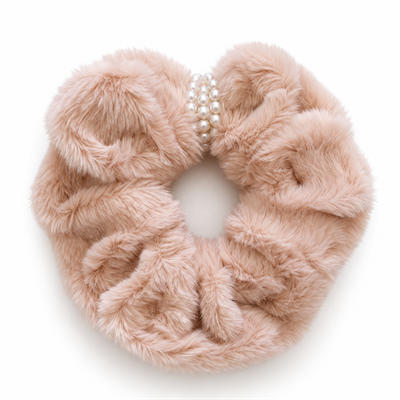 İncili Peluş Scrunchie Toka