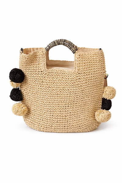 Ponponlu Hasır Çanta