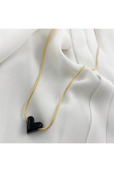 Siyah Murano Kalp Kolye
