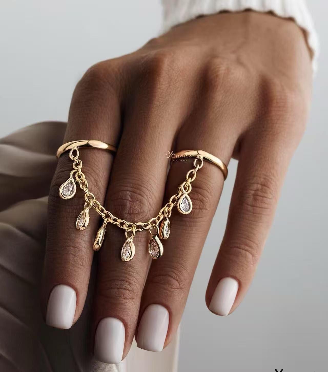 Çelik 2li Damla Taşlı Yüzük