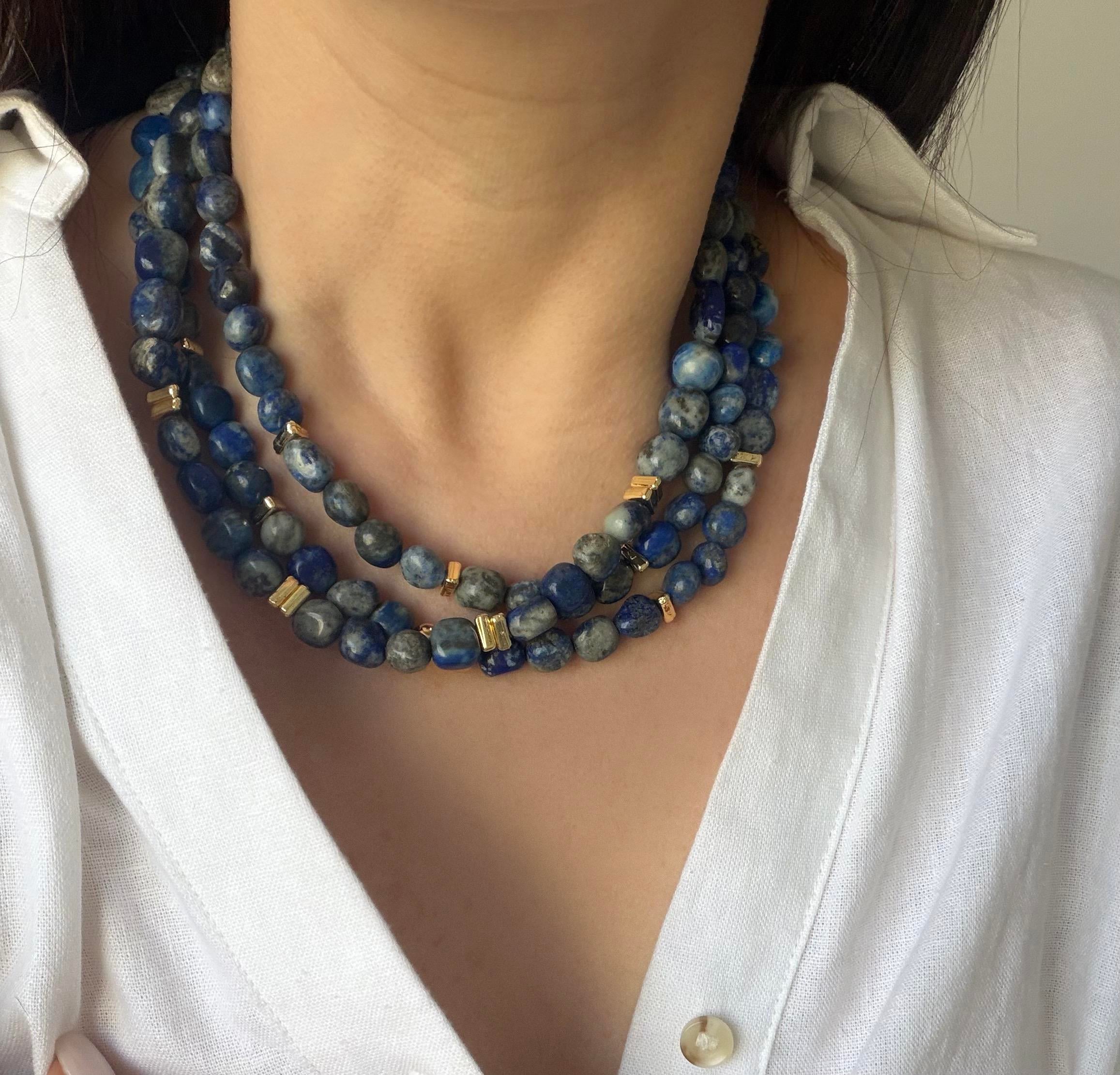 Çelik 3lü Lapis Lazuli Kolye