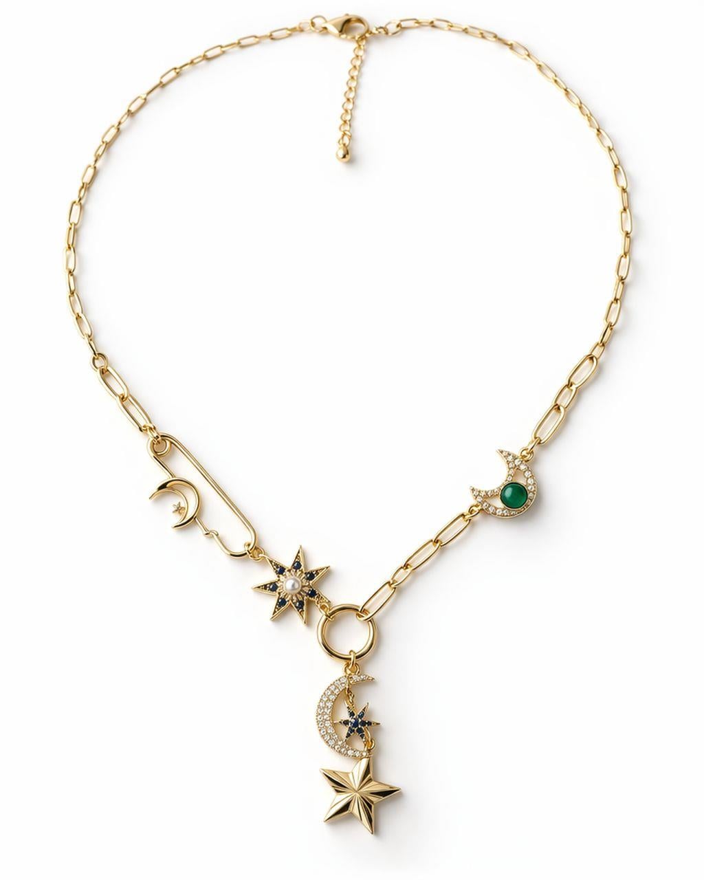 Çelik Ay - Yıldız Charm Kolye