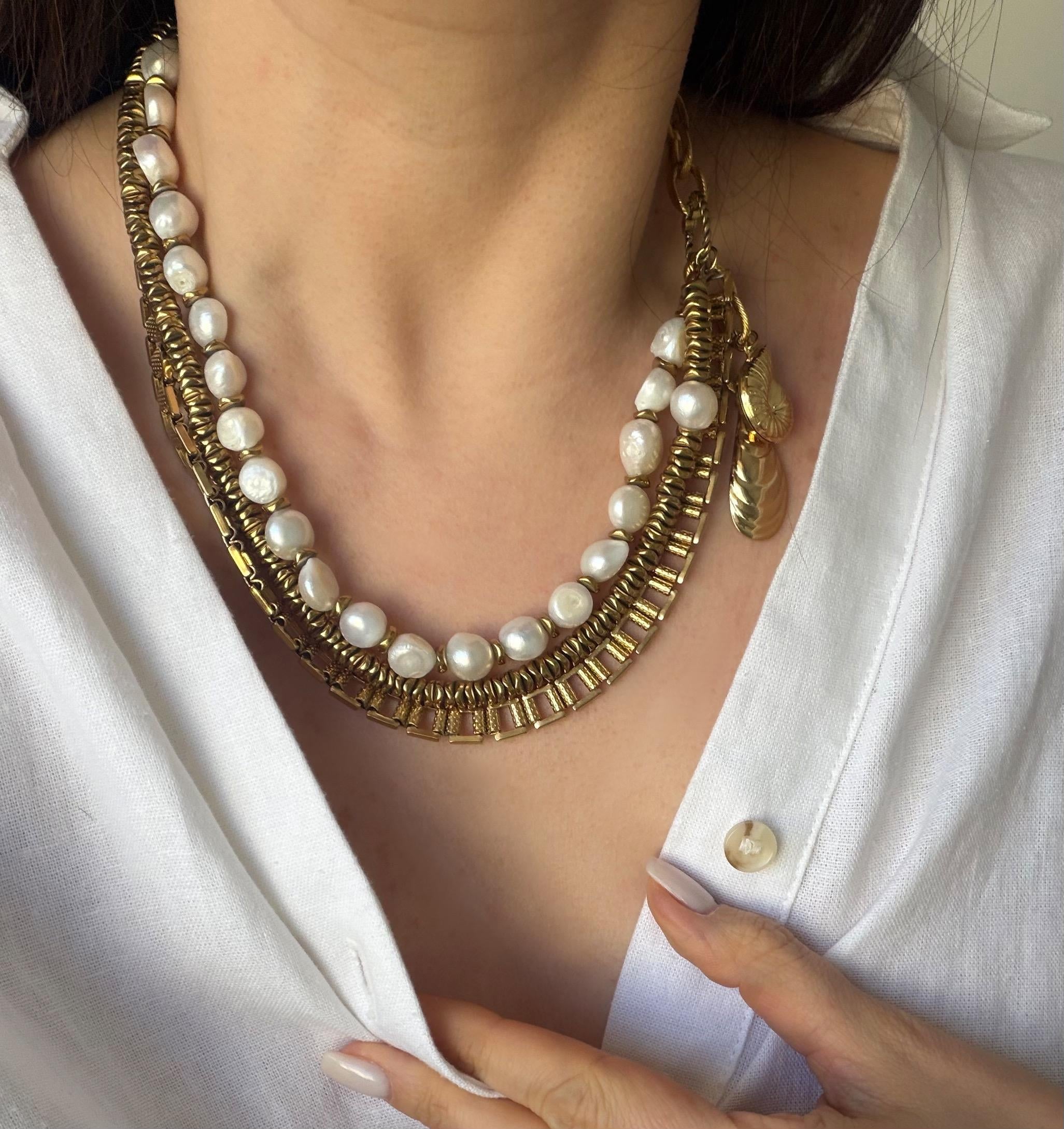 Çelik Çoklu Doğal İnci Kolye