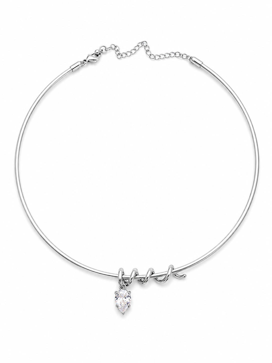Çelik Damla Taşlı  Choker Kolye