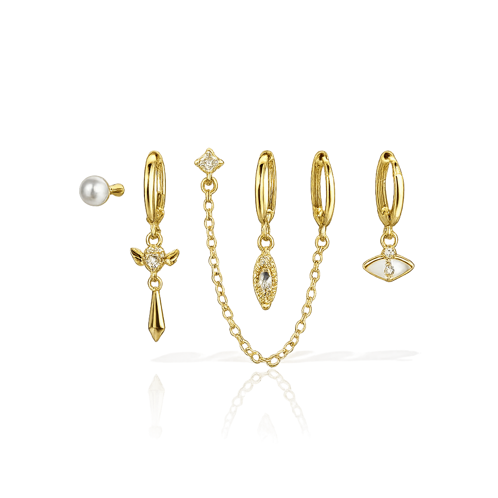 Çelik İncili Göz  6lı Set Küpe