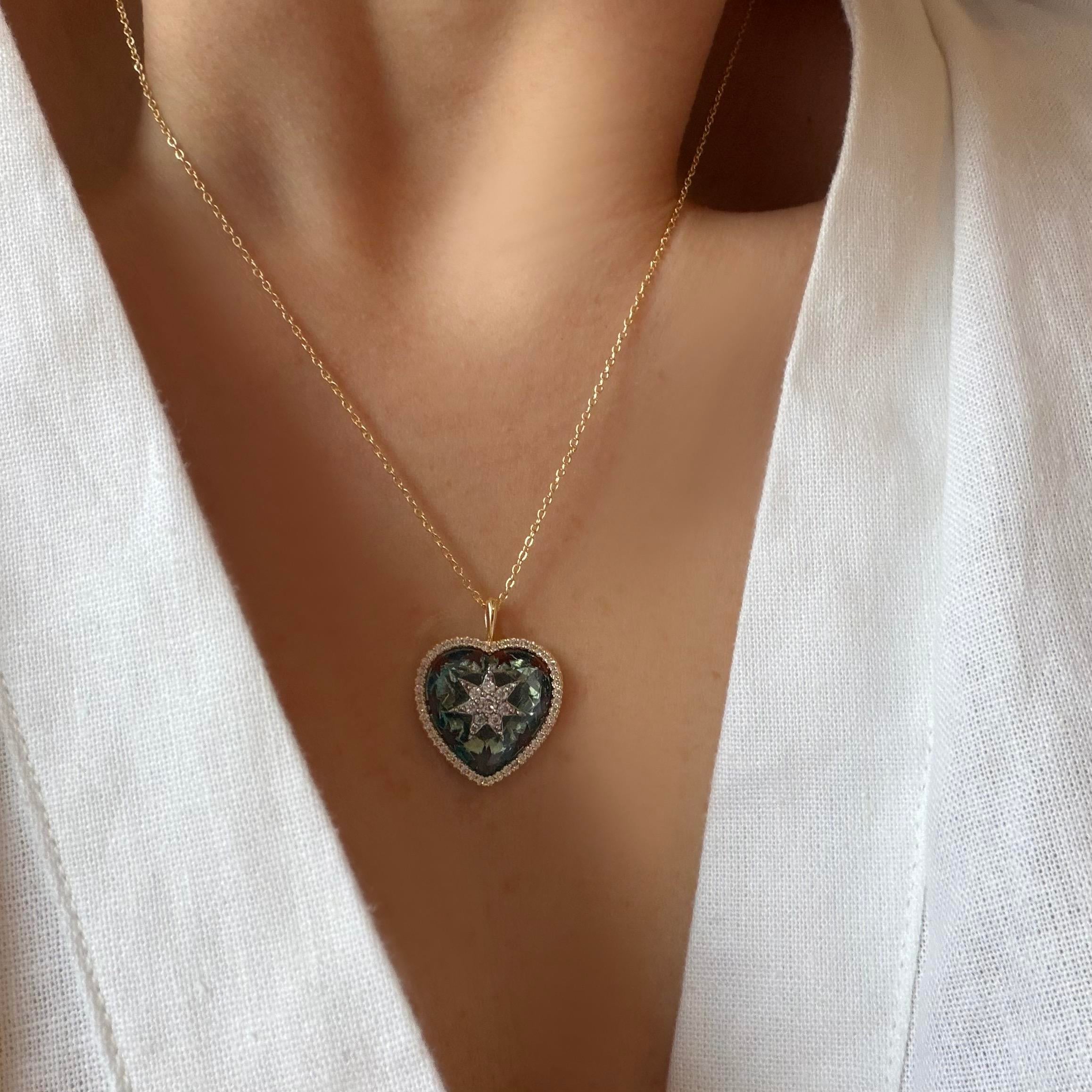 Çelik Kristal Kalp Kolye