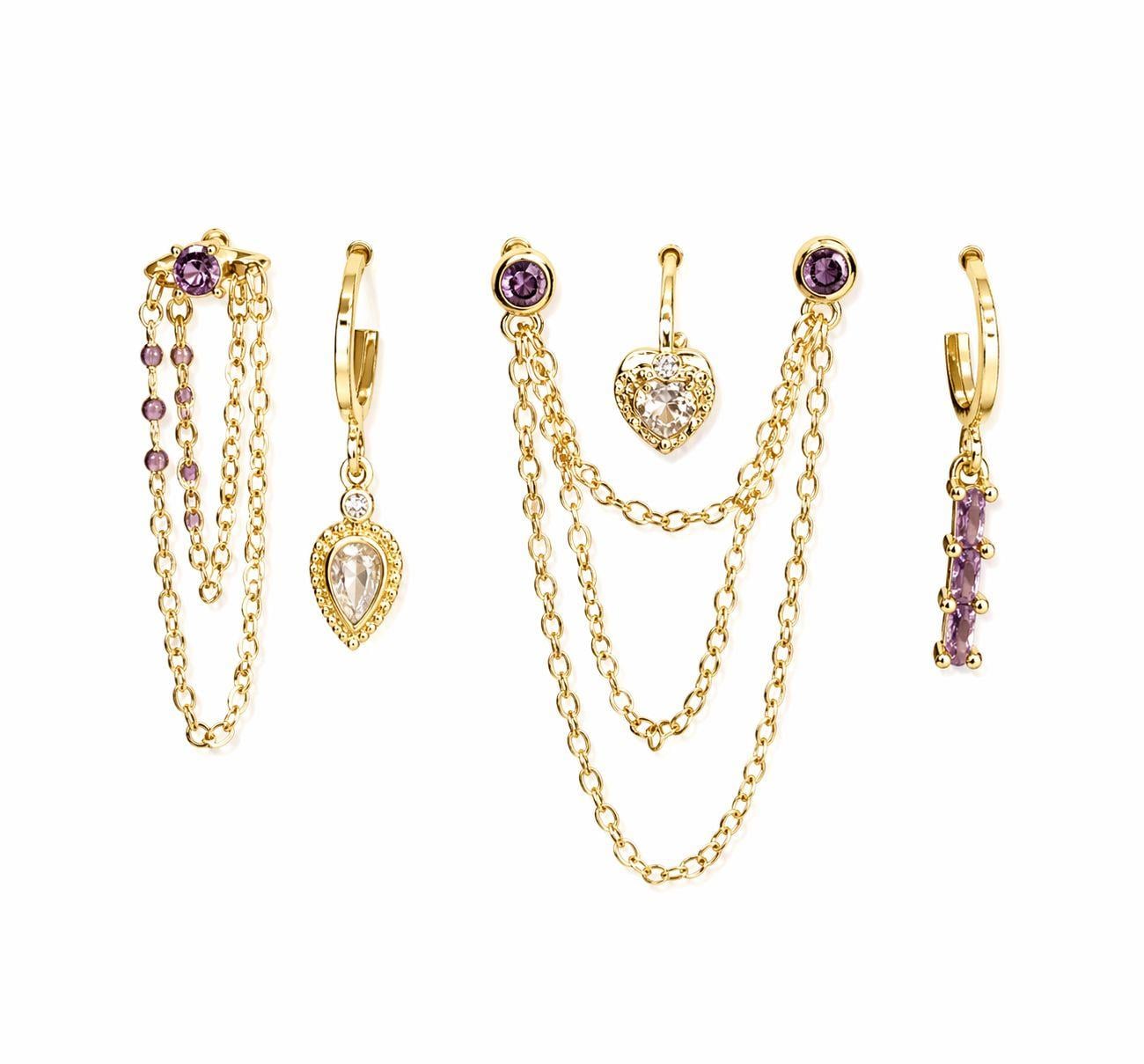 Çelik Lilai Taş 6lı Set Küpe