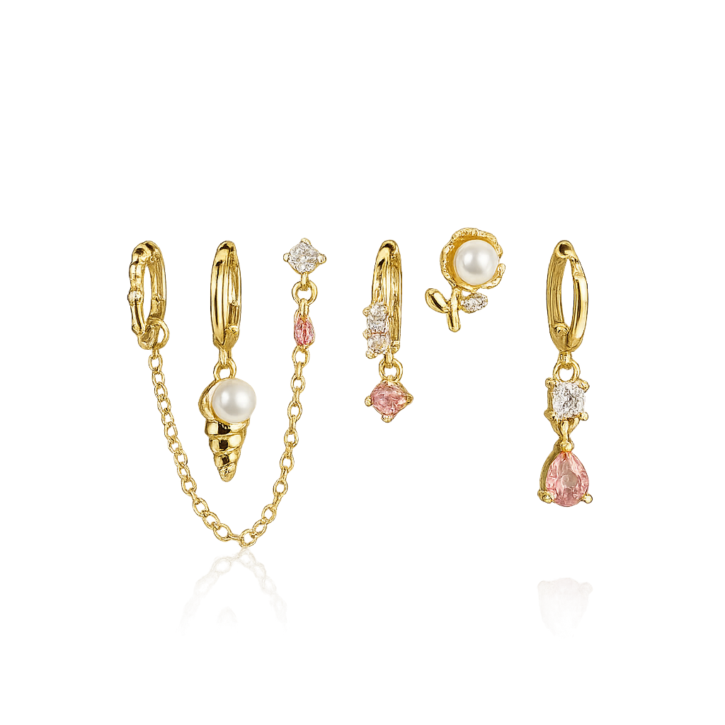 Çelik Midye İnci  6lı Set Küpe