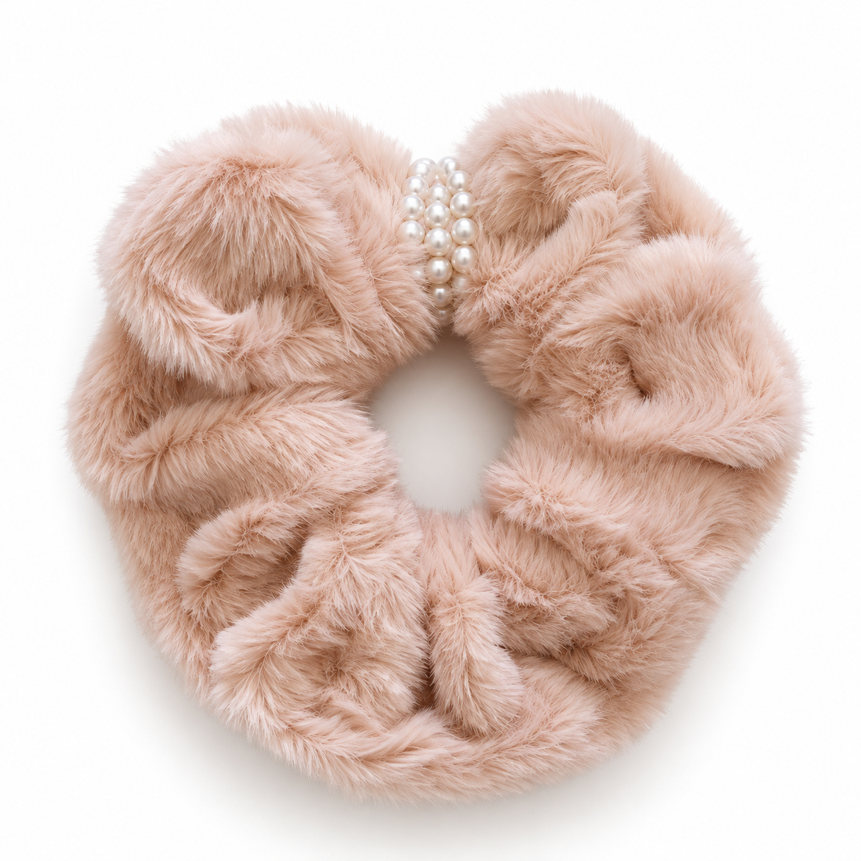 İncili Peluş Scrunchie Toka