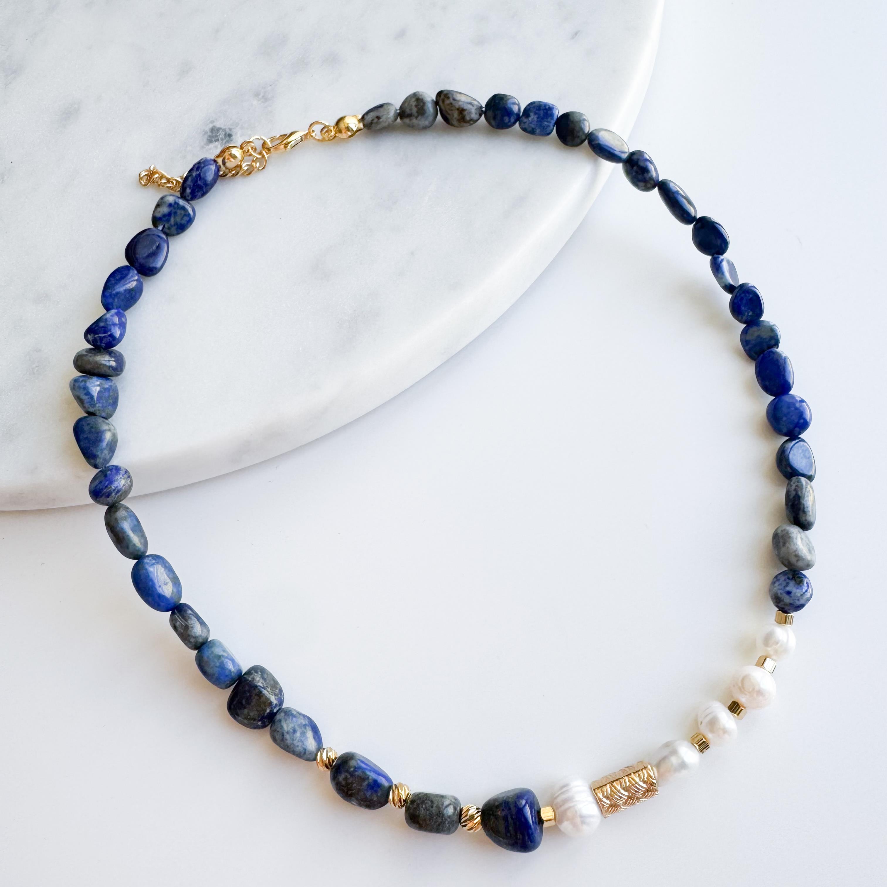 Lapis Lazuli Taşı - İnci Mix Kolye