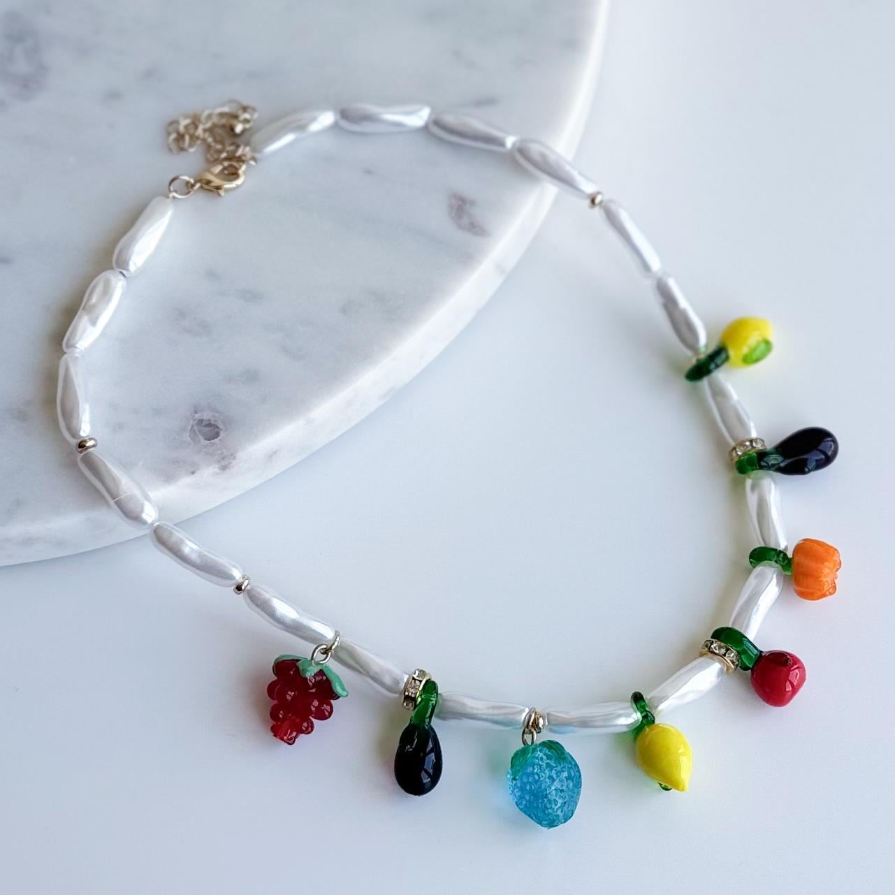 Murano Cam Charm  İnci  Kolye