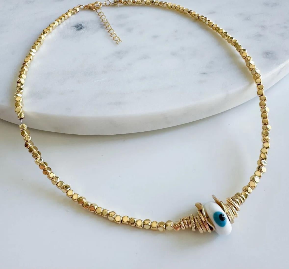 Nazarlı Kare Gold  Boncuk Kolye