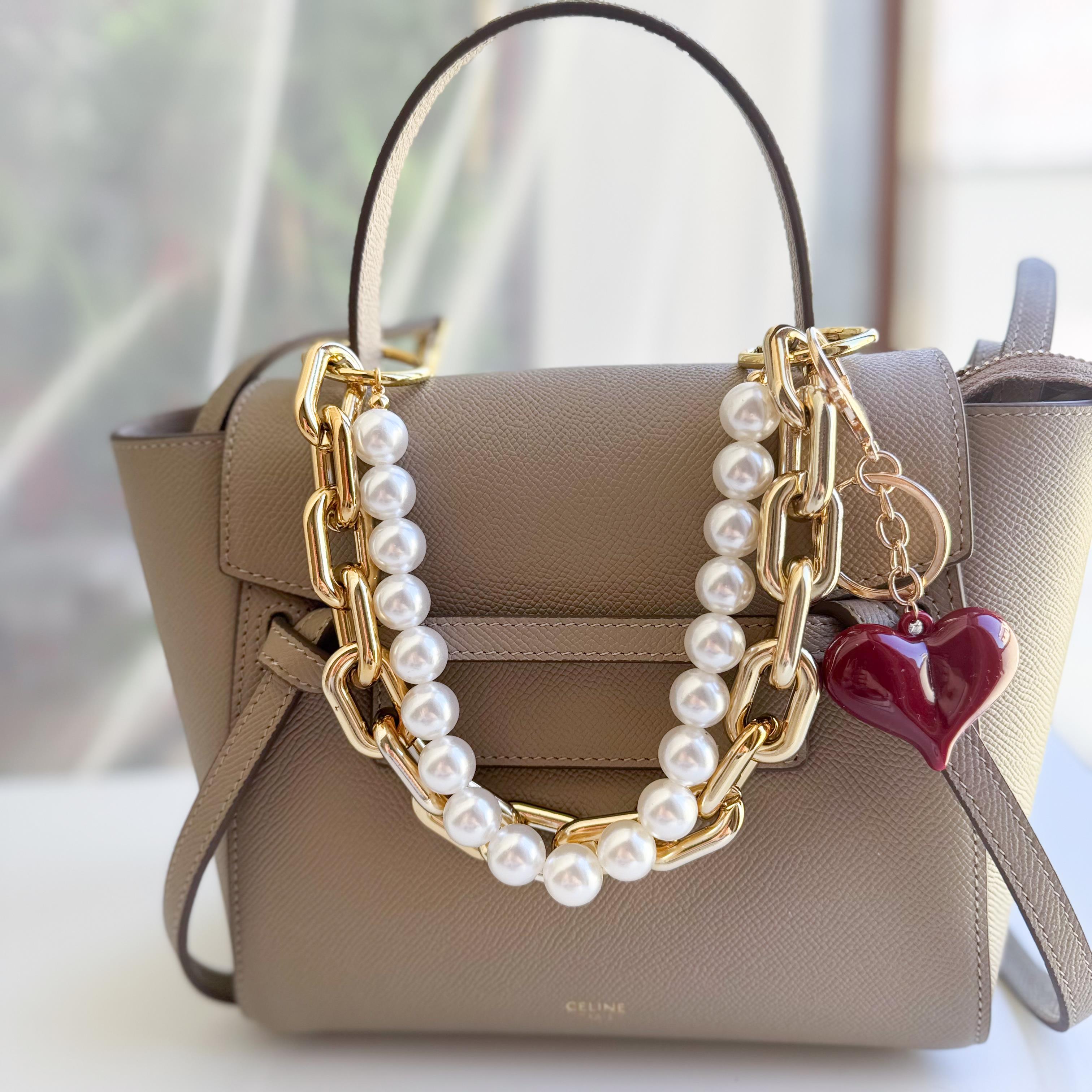 Zincir İnci Kalp Çanta Aksesuarı