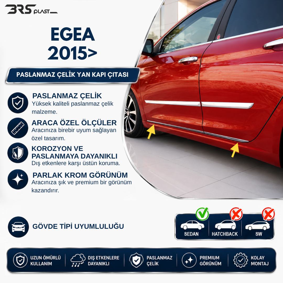 FİAT EGEA 2016 VE ÜZERİ KROM YAN KAPI ÇITASI 4 KAPI PASLANMAZ ÇELİK