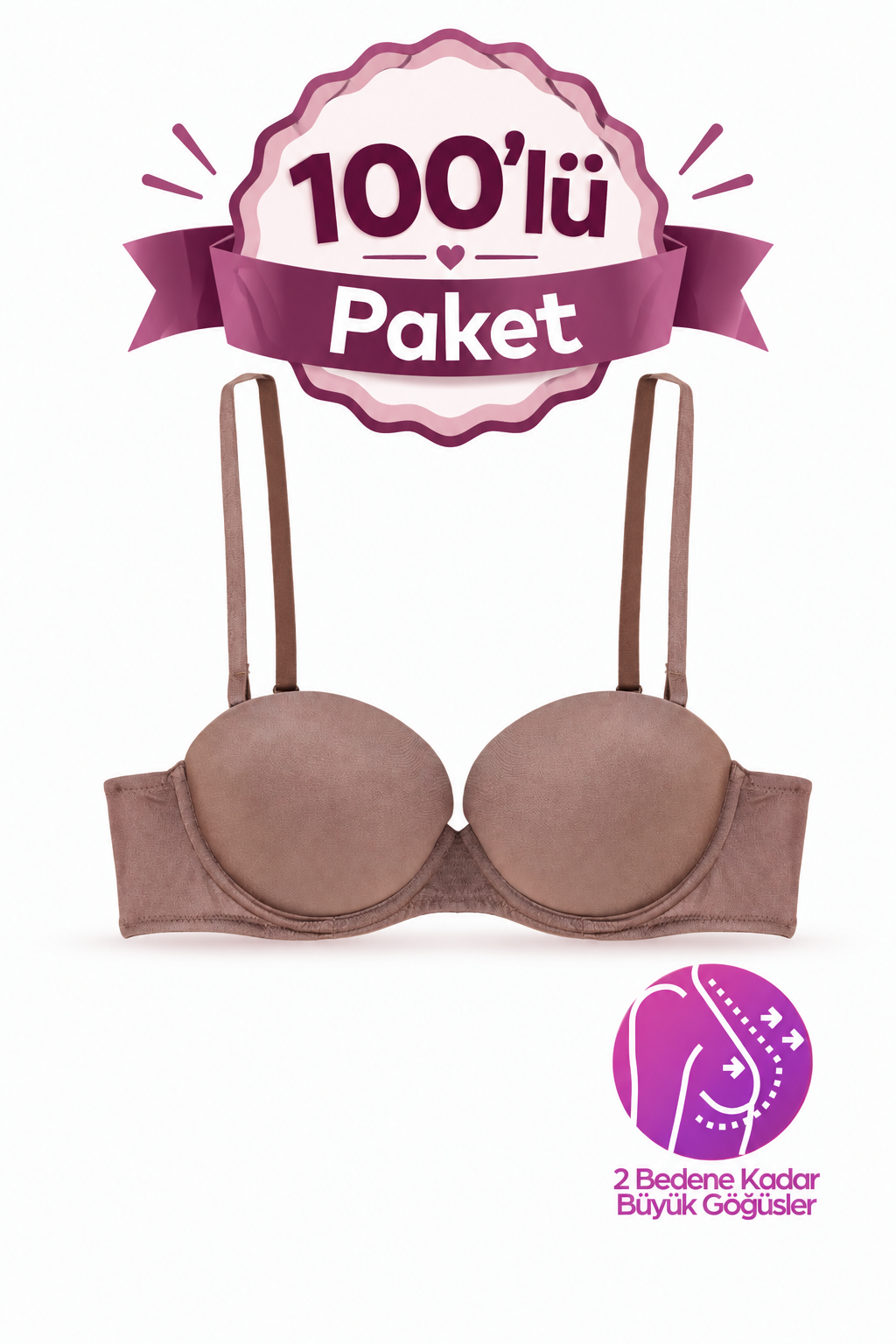100'lü Kadın Basic Sütyen Paketi - Extra Dolgulu Push Up Bronz Renk