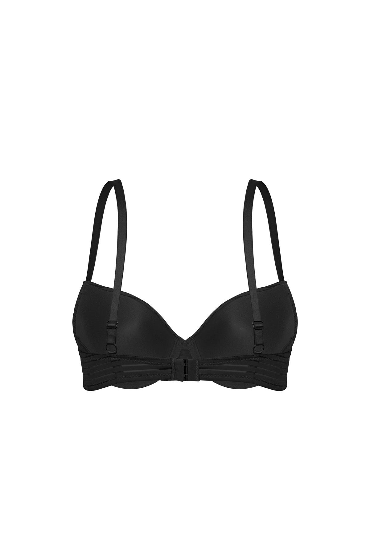 Çizgili Kumaş Sütyen - Push Up, Dolgulu, Balenli - 2514 - Siyah
