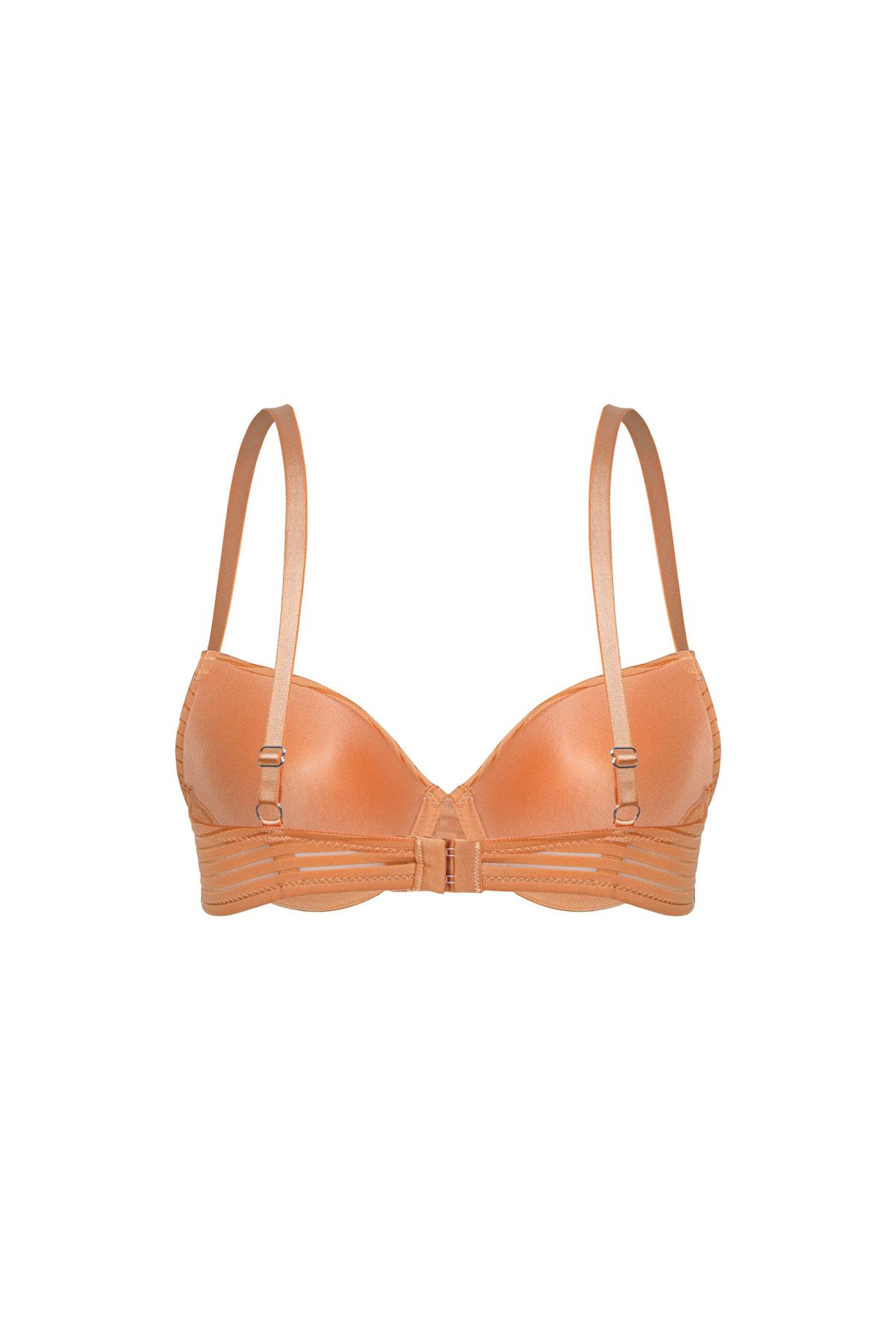 Çizgili Kumaş Sütyen - Push Up, Dolgulu, Balenli - 2514 - Hardal