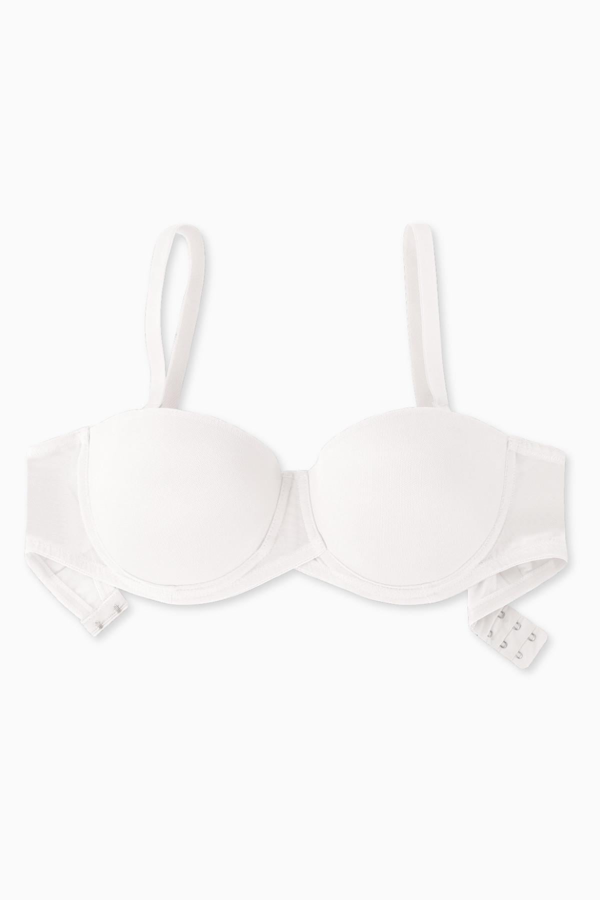 Alisa Premium Basic 2227 Ekru Push Up / Dolgulu Mesh Kumaş Straplez Sütyen