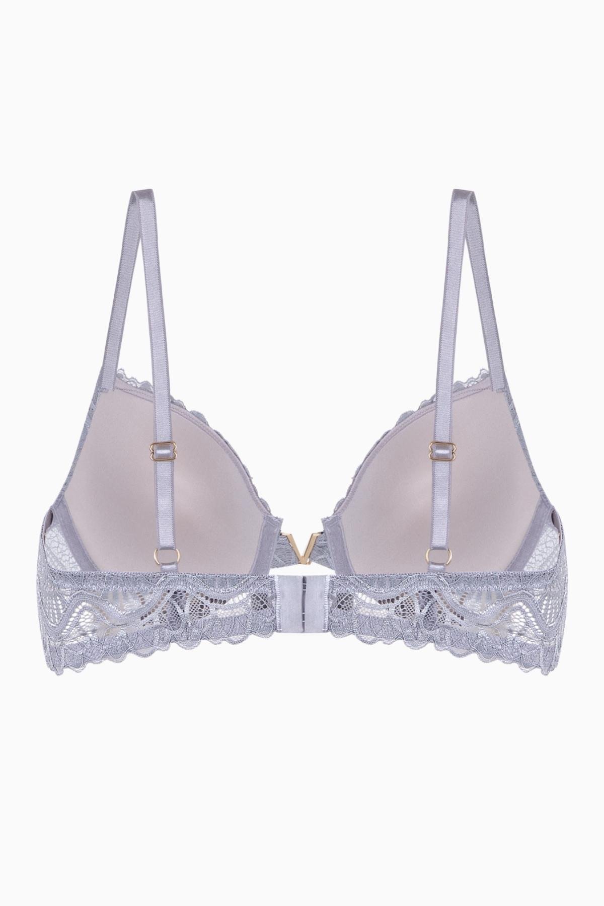 Anna Gold Detaylı Dantelli Sütyen - Push Up - 2568 - Gri