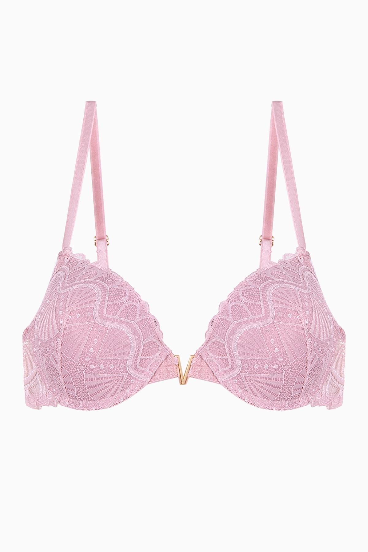 Anna 2568 Pudra Gold Rengi Metal Aksesuarlı Push Up Dantelli Sütyen
