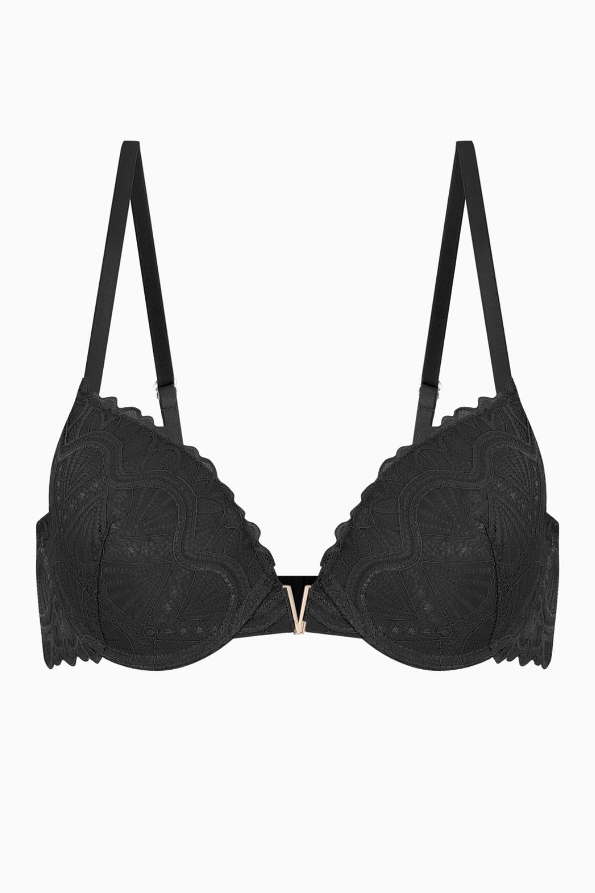 Anna 2568 Siyah Gold Rengi Metal Aksesuarlı Push Up Dantelli Sütyen