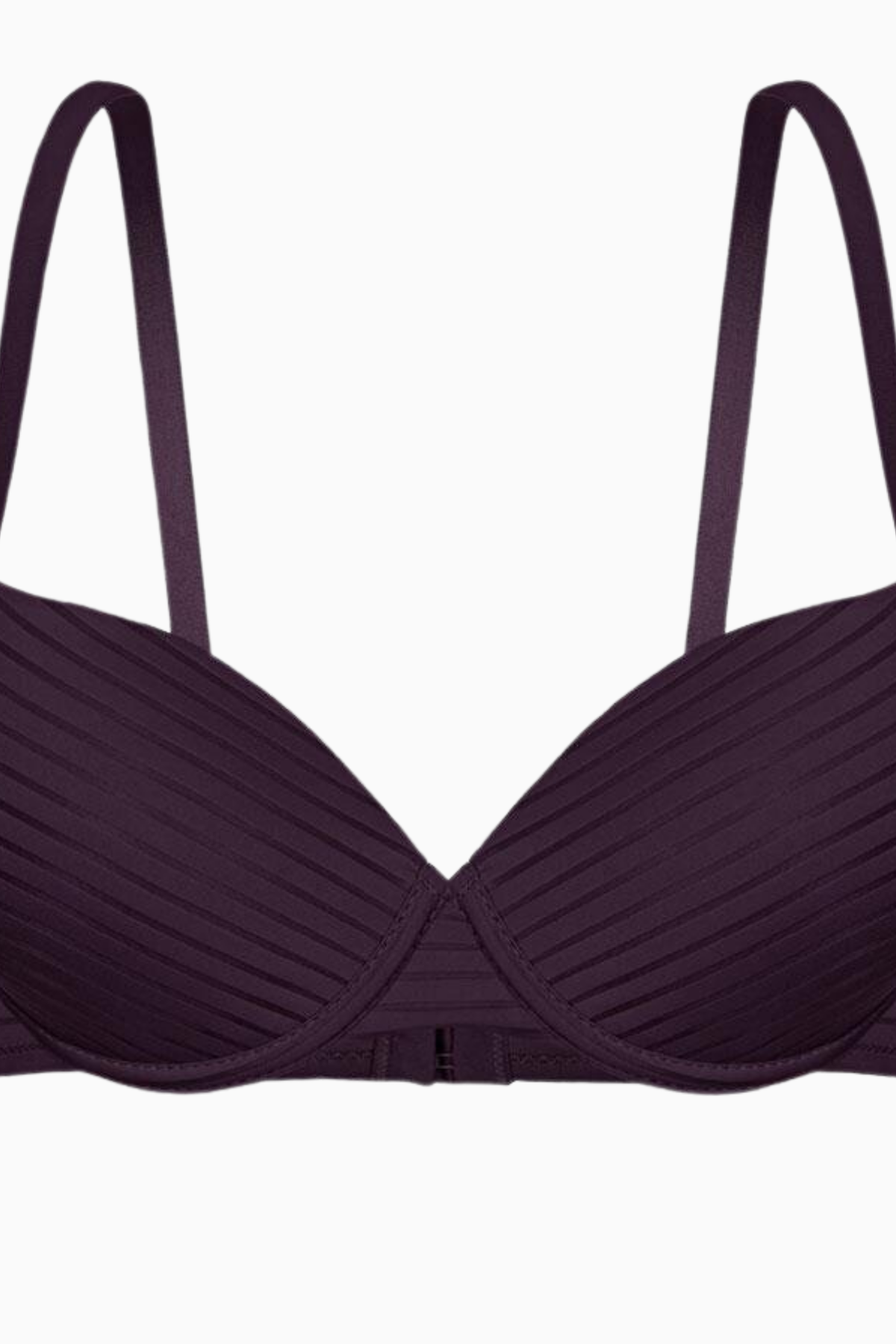 Çizgili Kumaş Sütyen - Push Up, Dolgulu, Balenli - 2514 - Acı Kahve