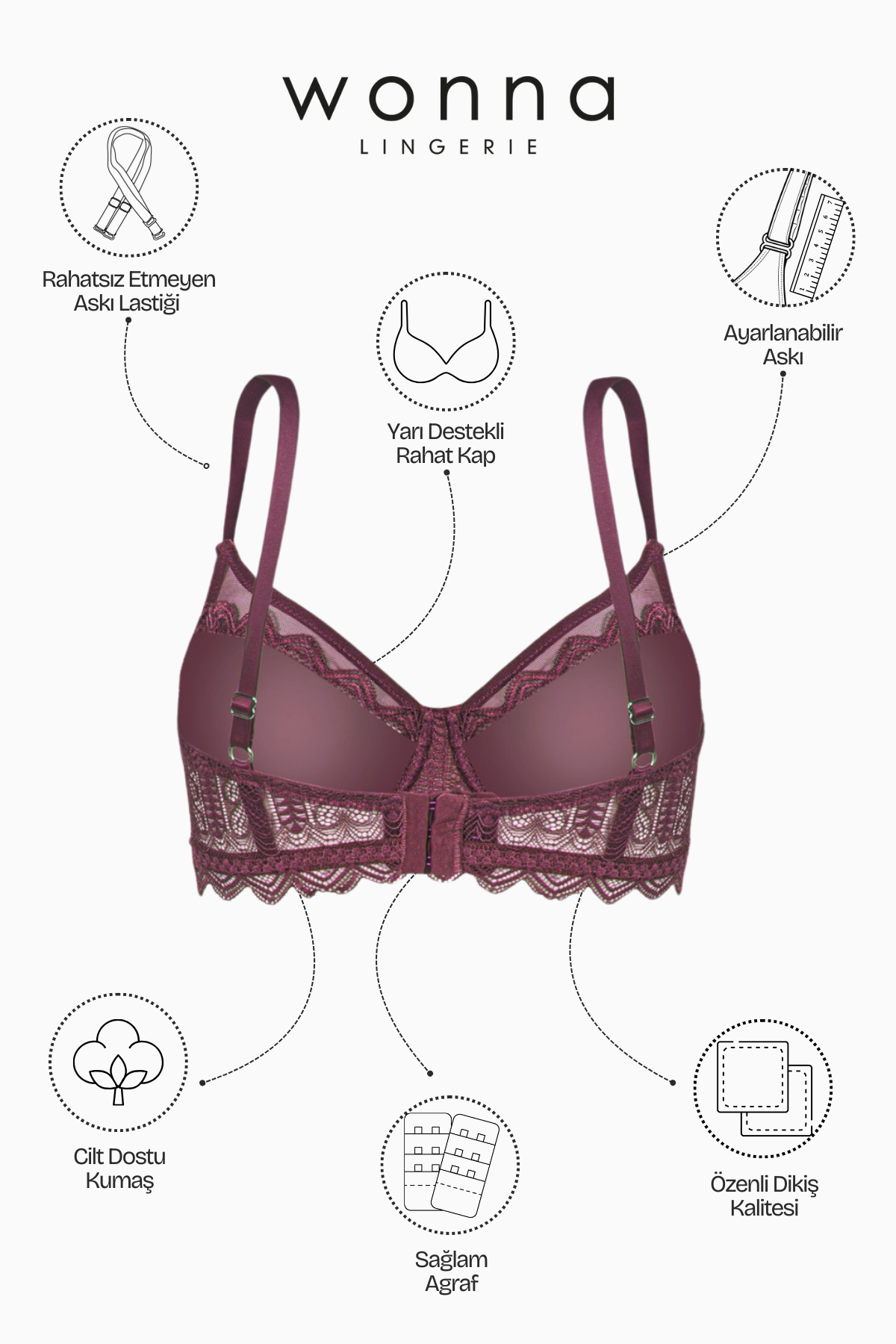 Dantelli Minimizer Sütyen  - Yarı Sünger Destekli, Balenli - Fashion - 2483 - Kiremit